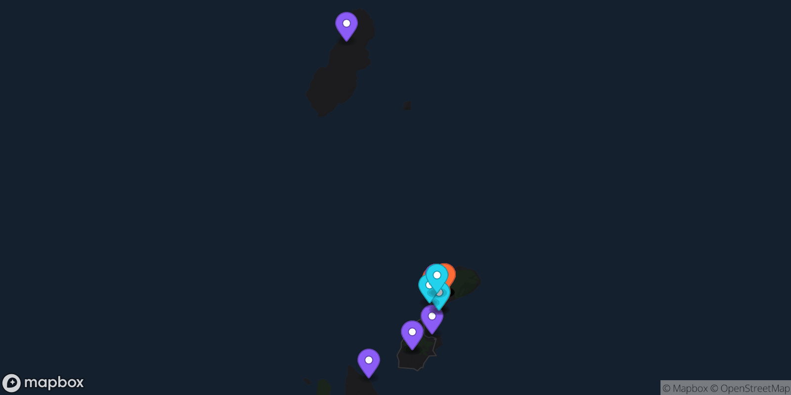 Map showing 31 locations