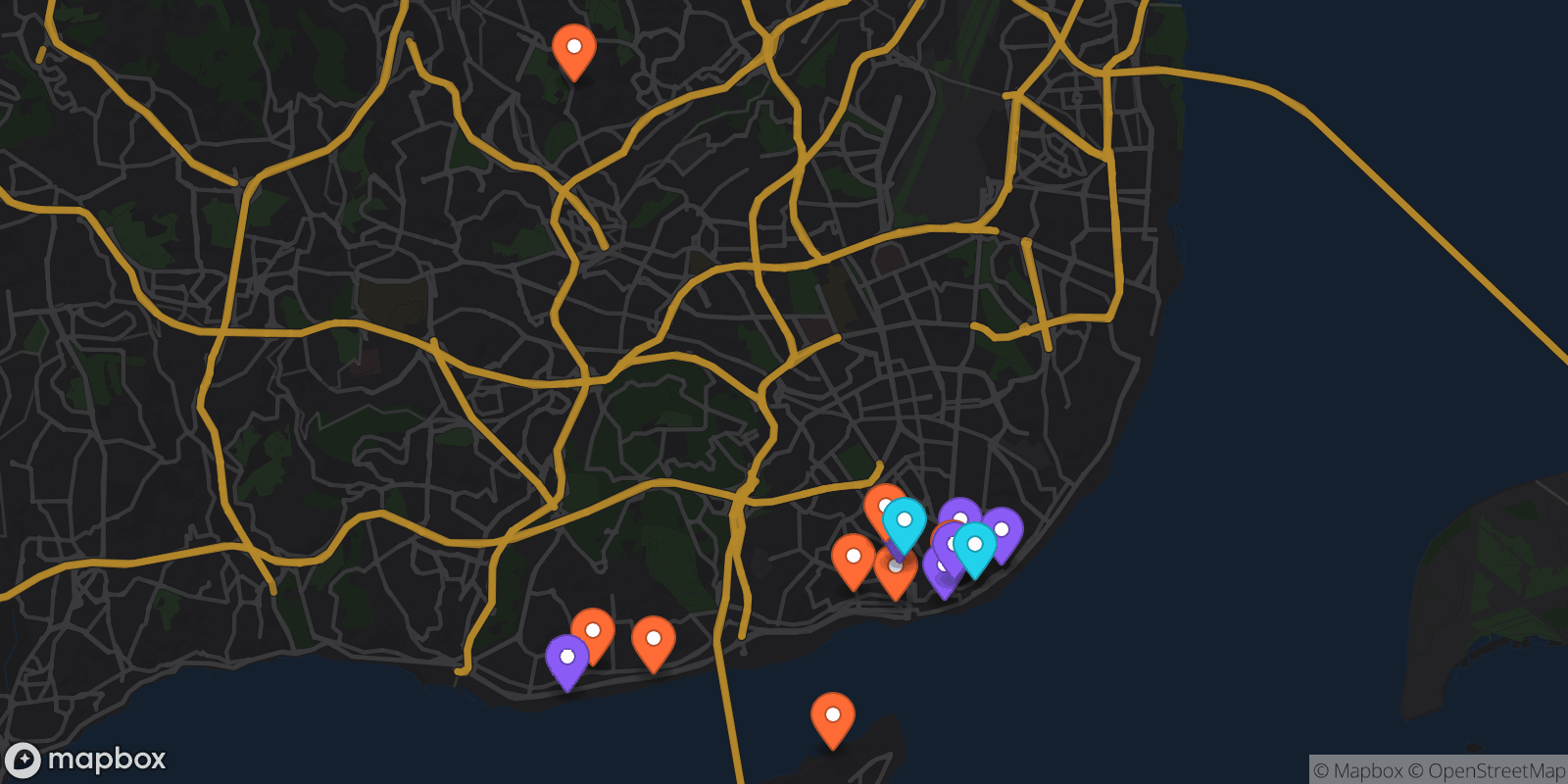 Map showing 16 locations
