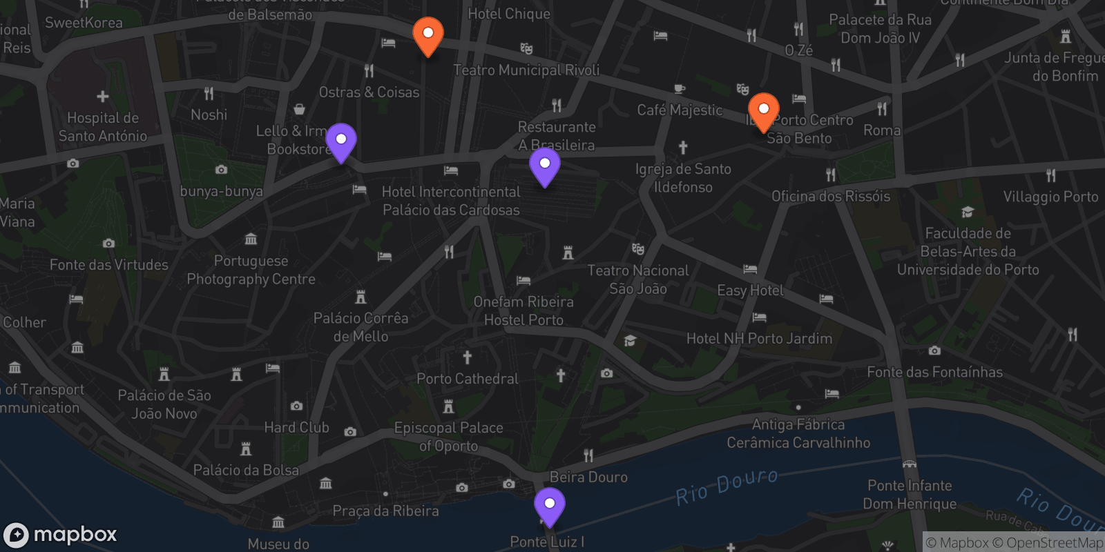 Map showing 5 locations