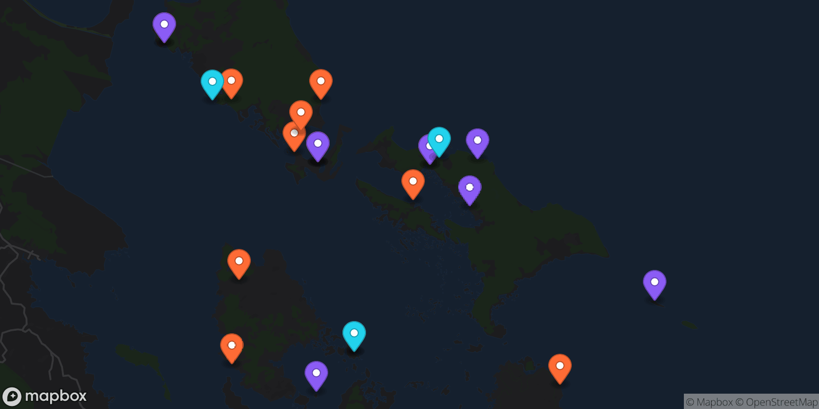 Map showing 23 locations
