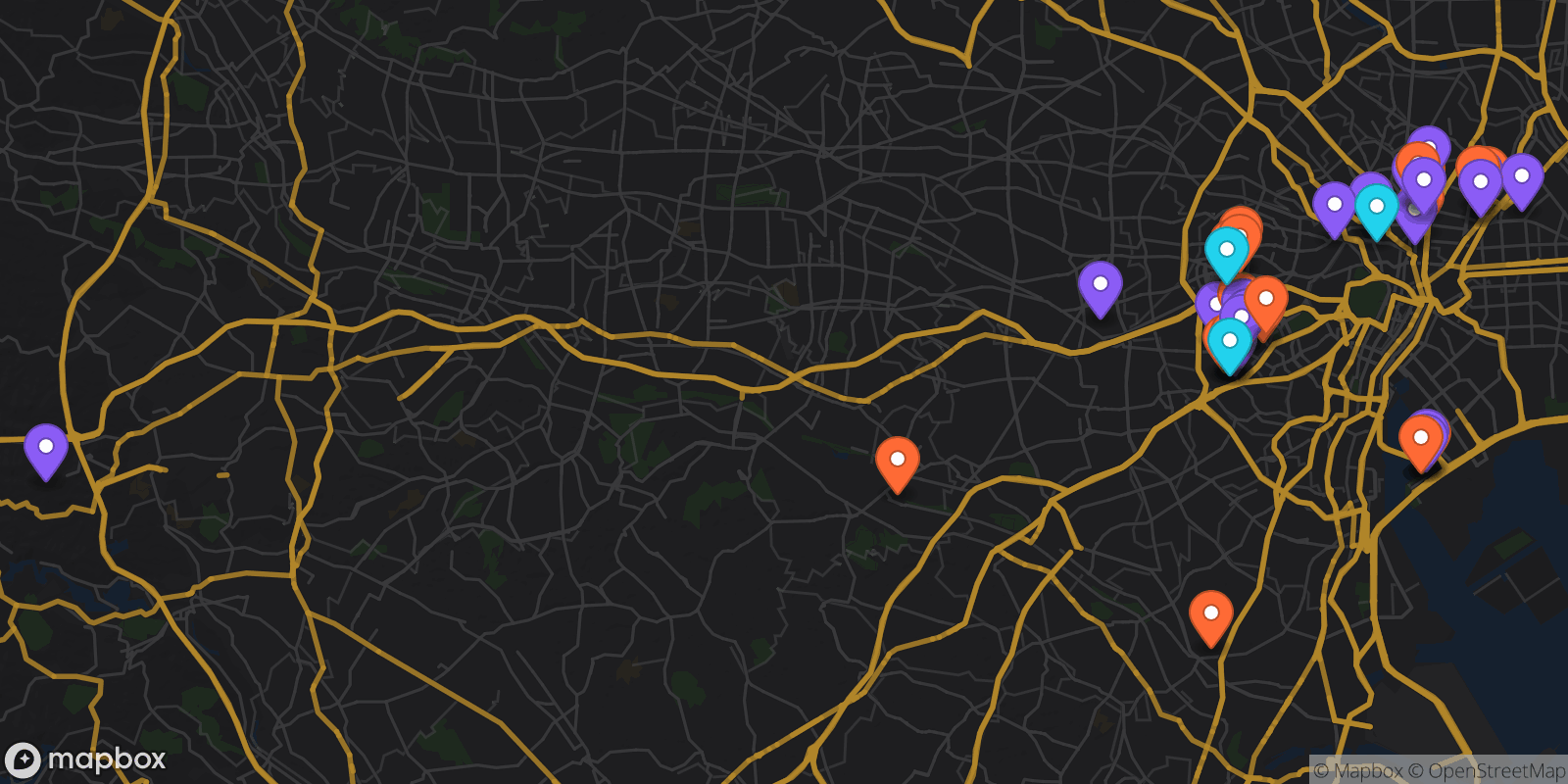 Map showing 42 locations