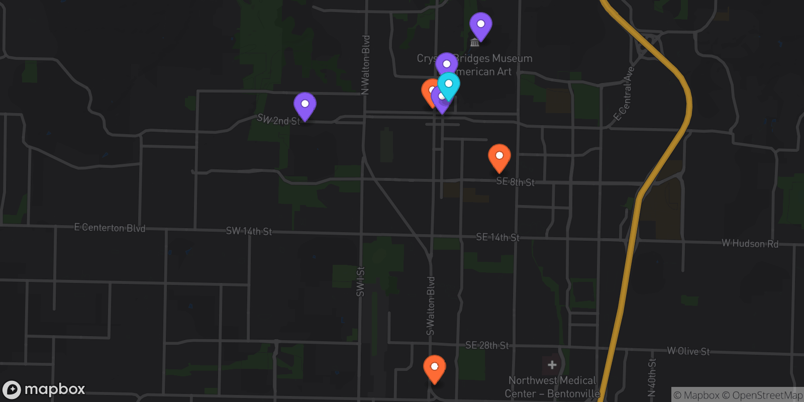 Map showing 8 locations