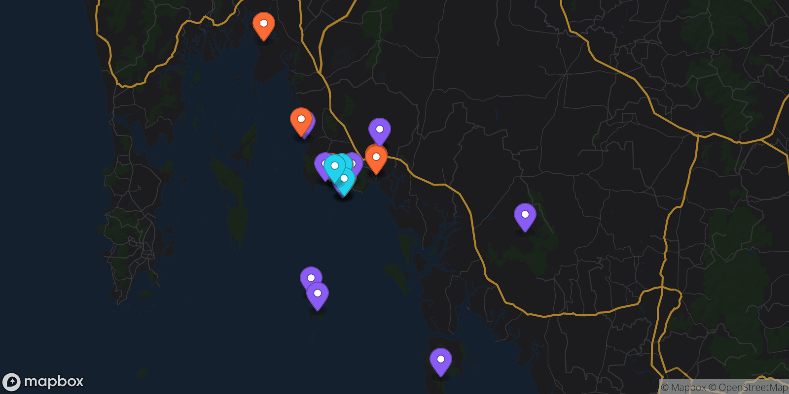Map showing 26 locations