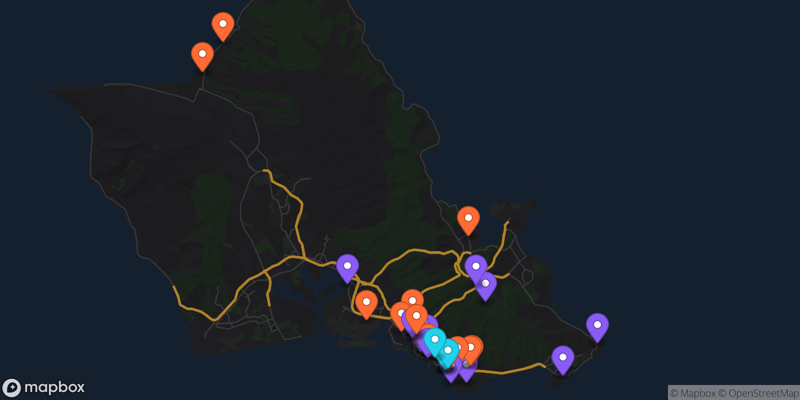 Map showing 34 locations