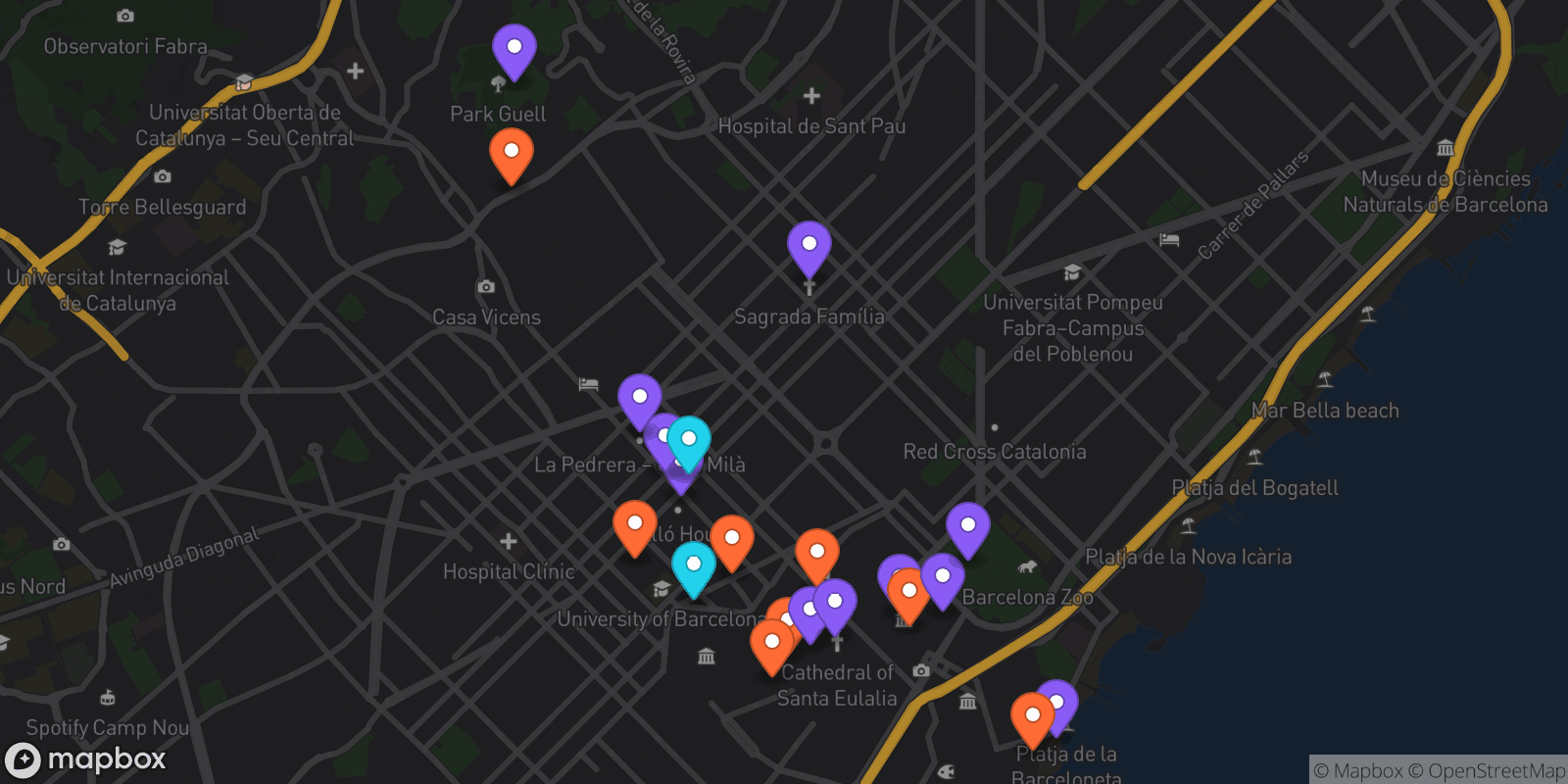 Map showing 21 locations