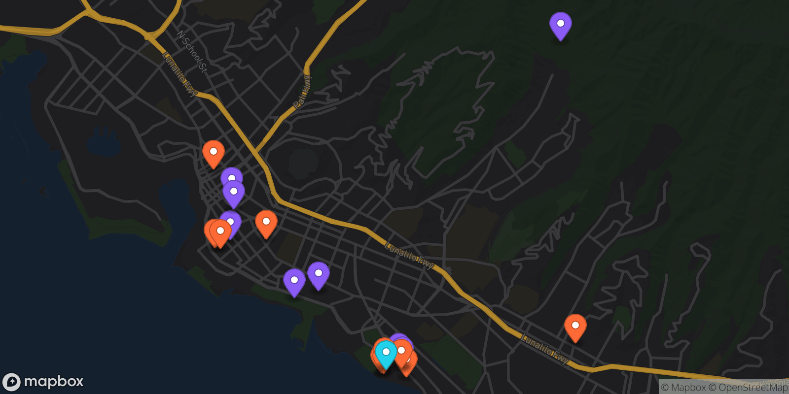 Map showing 19 locations