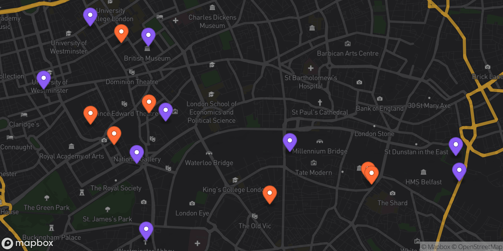 Map showing 16 locations