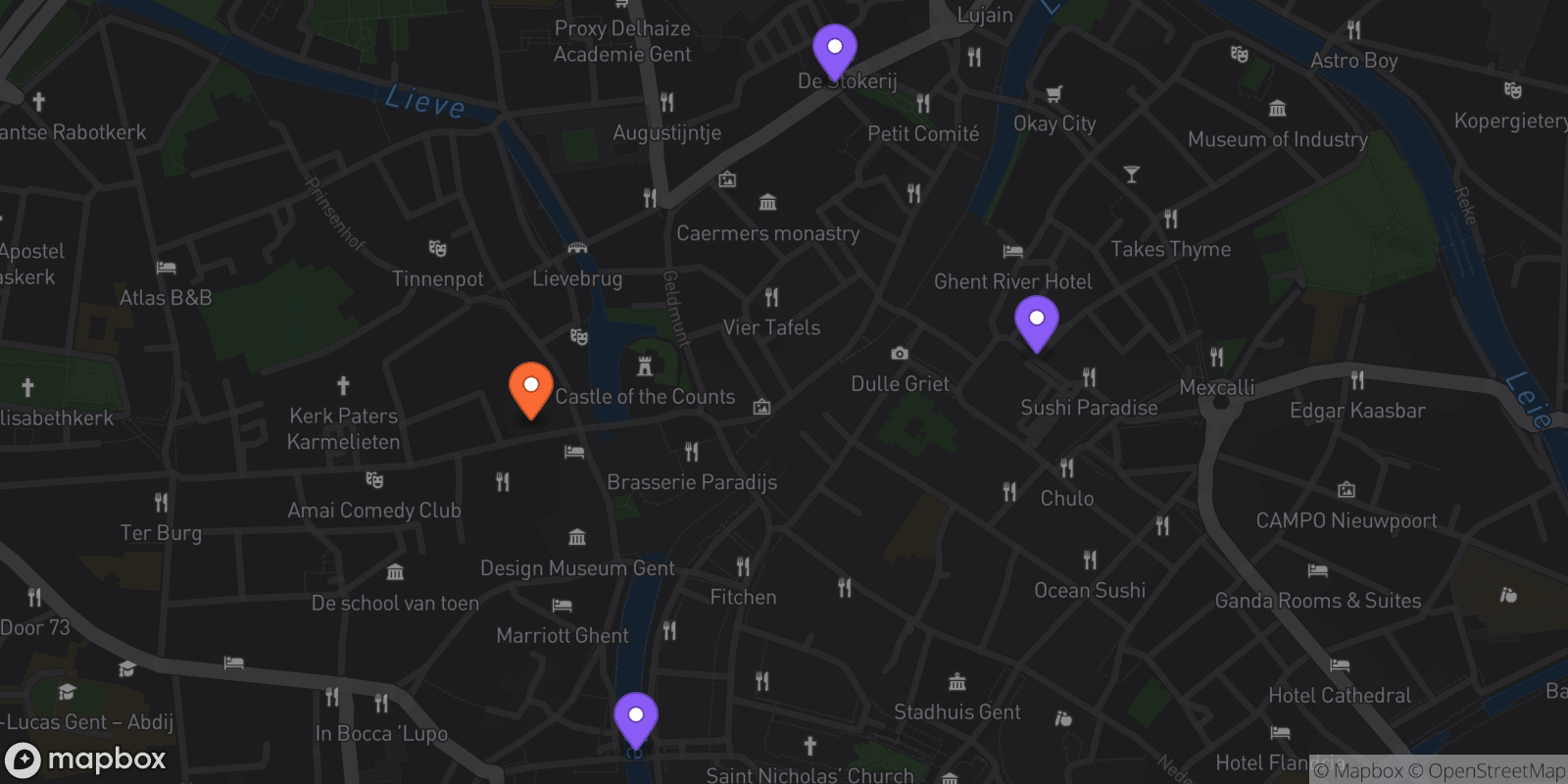 Map showing 4 locations