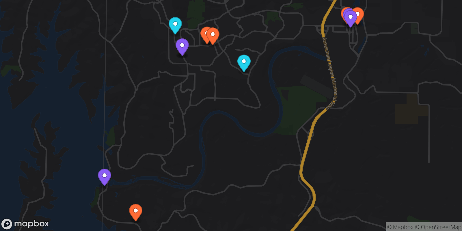 Map showing 12 locations