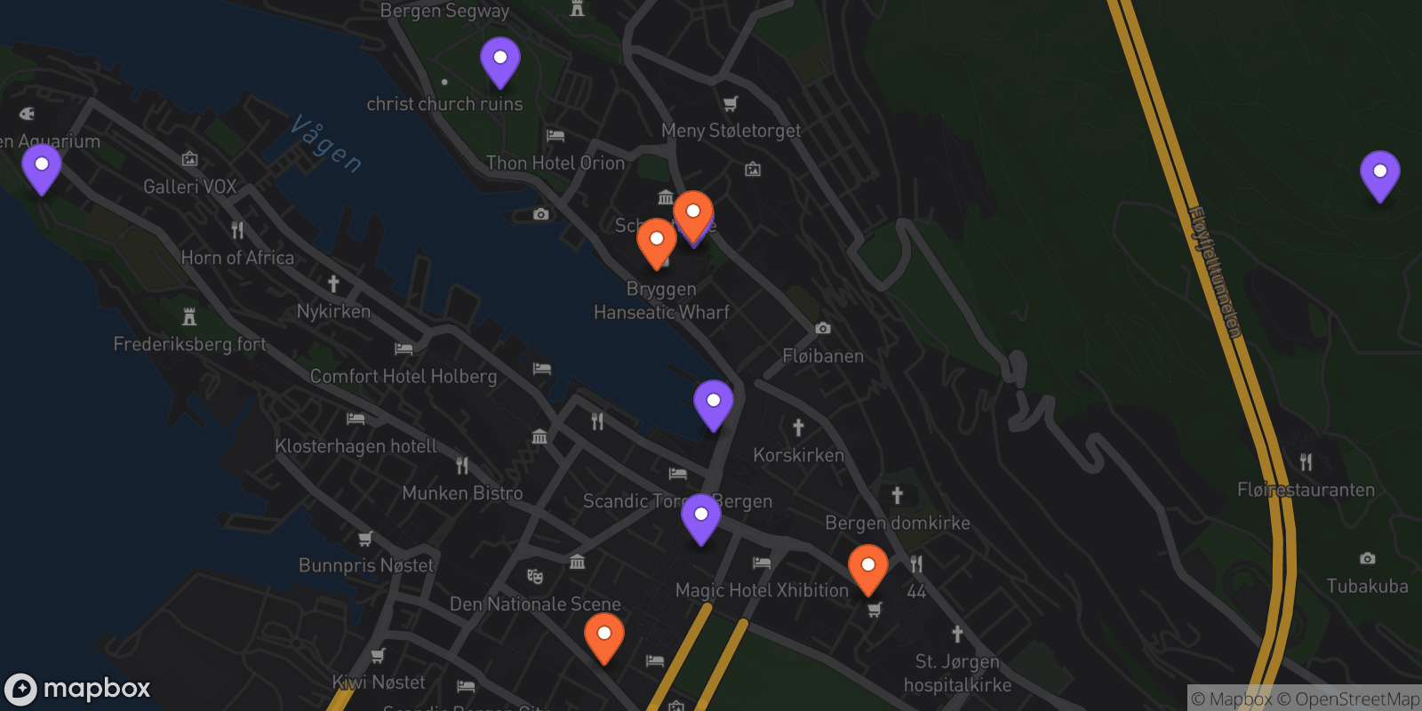 Map showing 10 locations