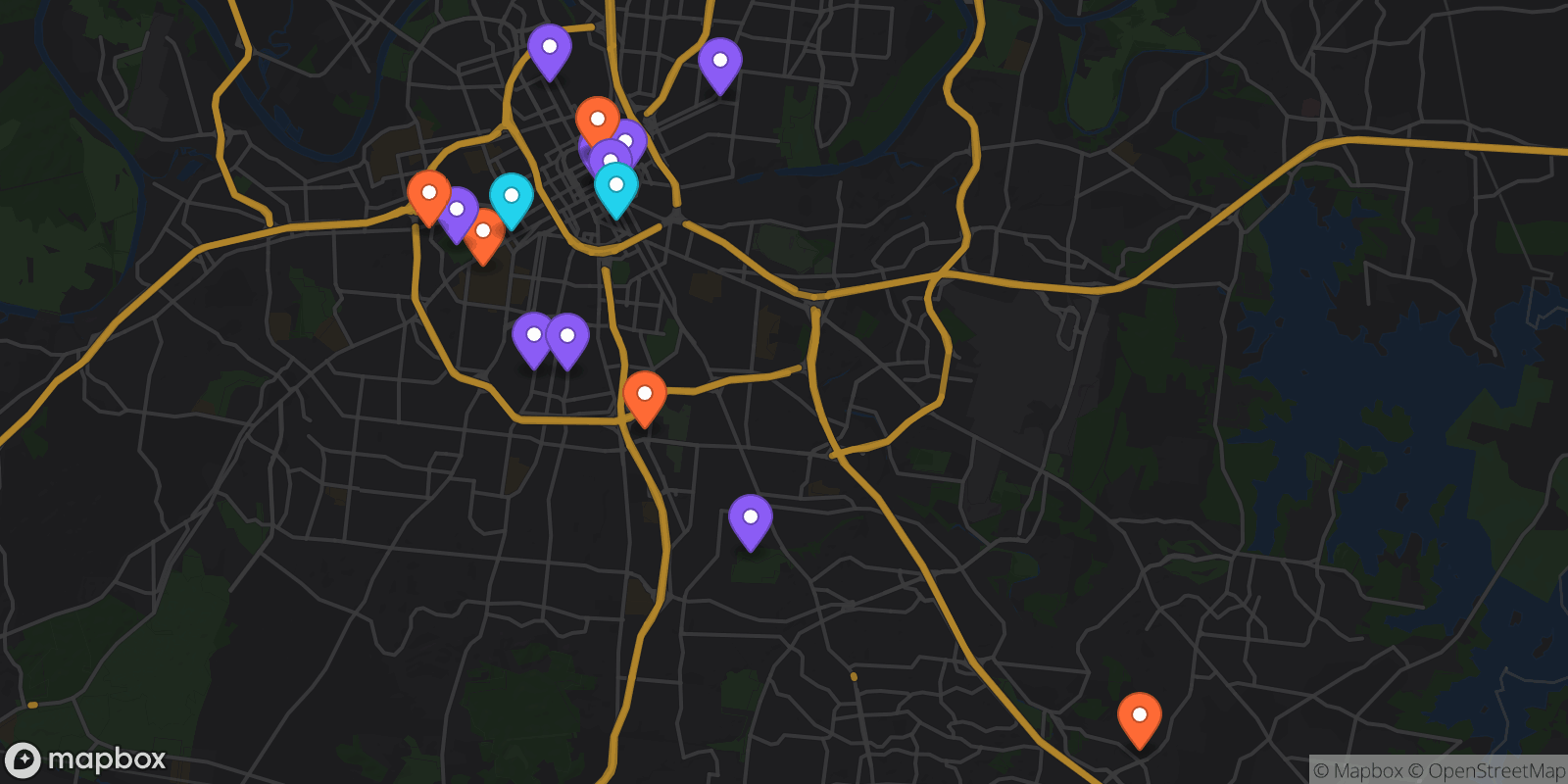 Map showing 19 locations