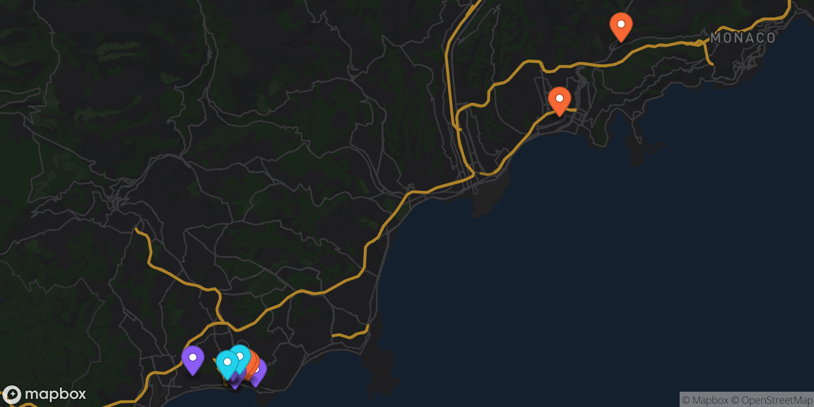 Map showing 15 locations