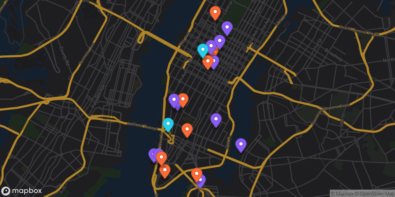 Map showing 21 locations