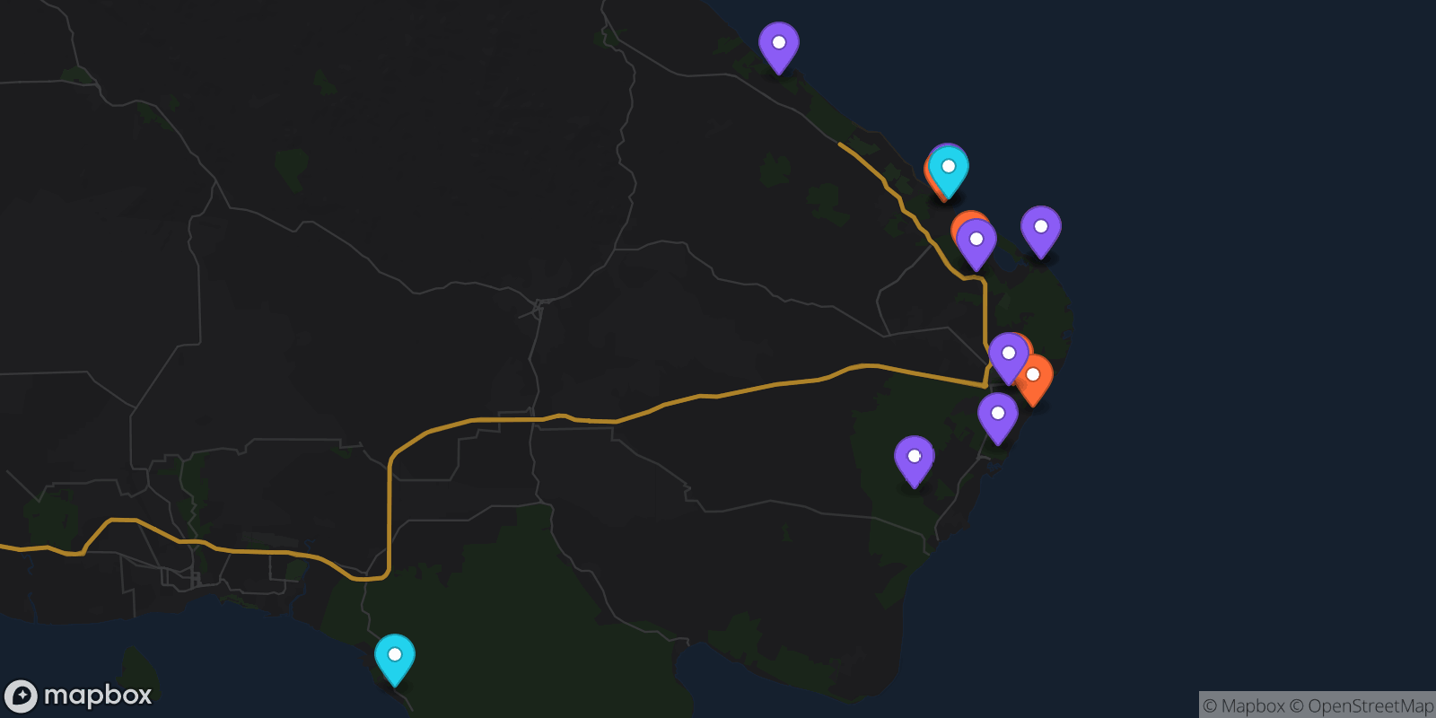 Map showing 15 locations