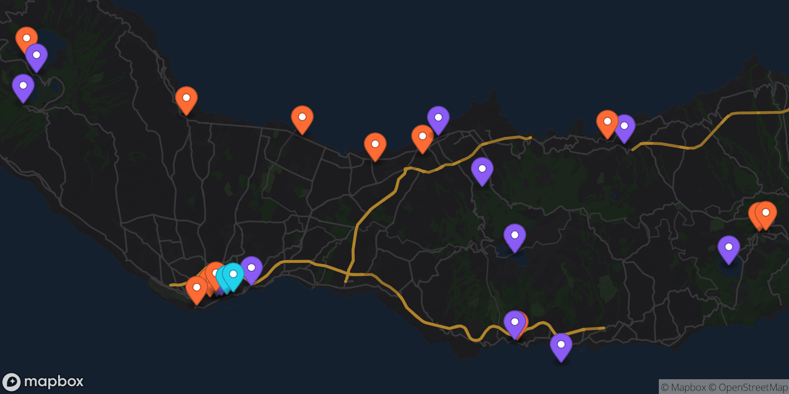 Map showing 28 locations