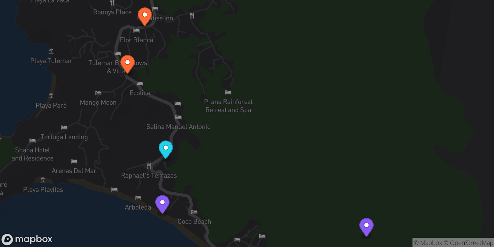 Map showing 5 locations