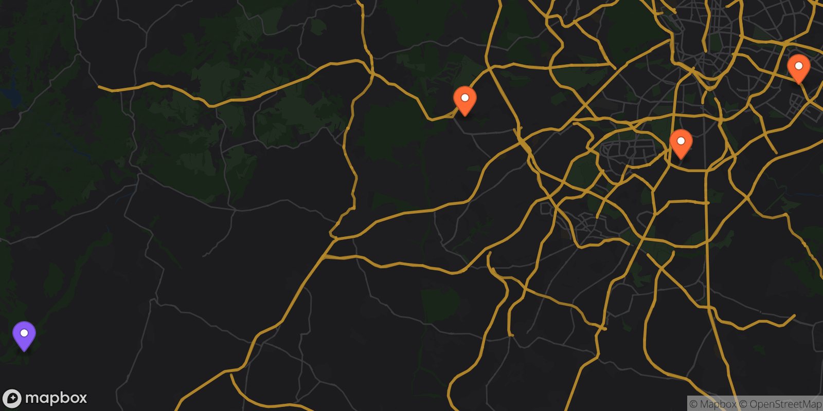 Map showing 4 locations