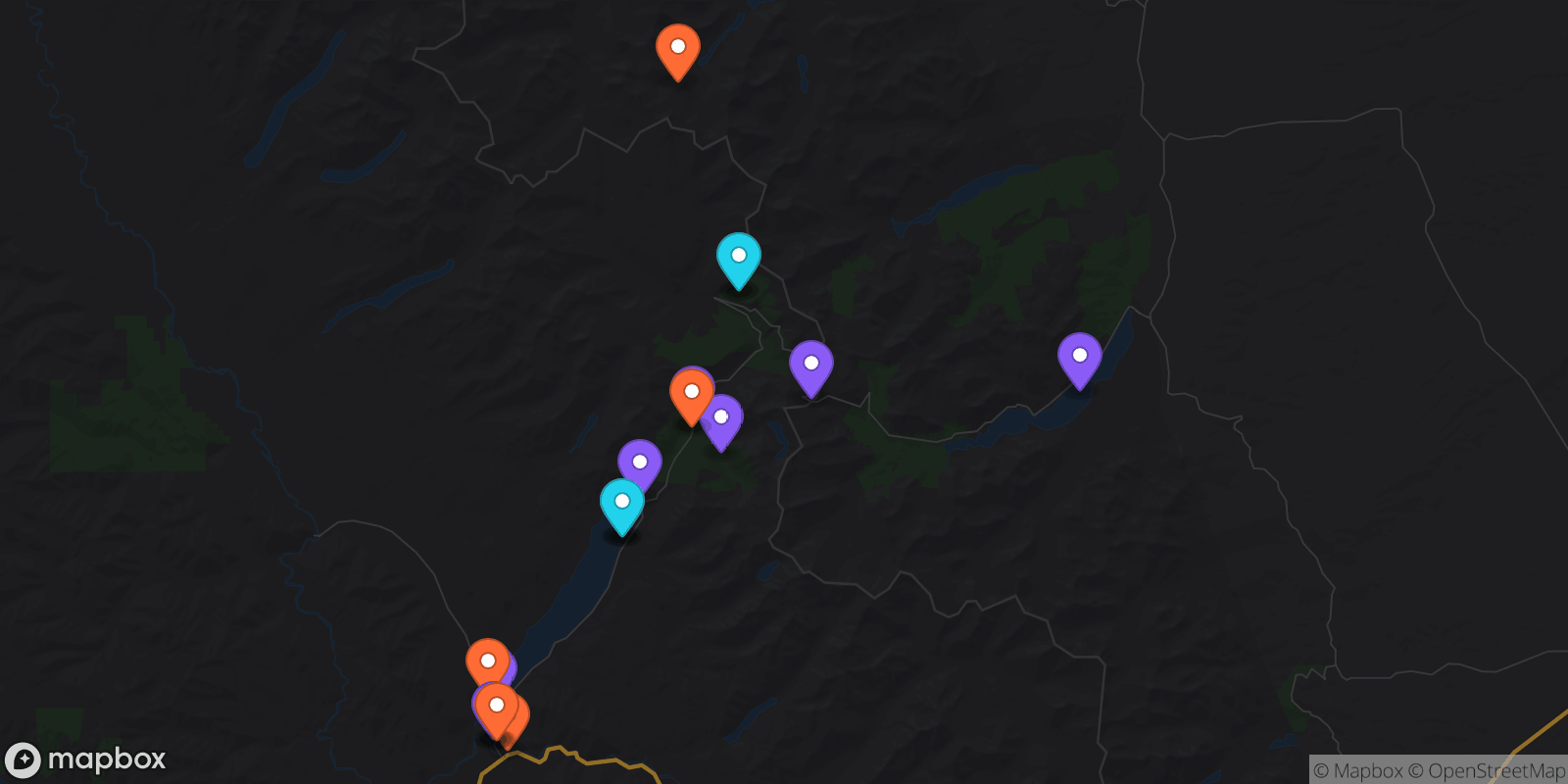 Map showing 18 locations
