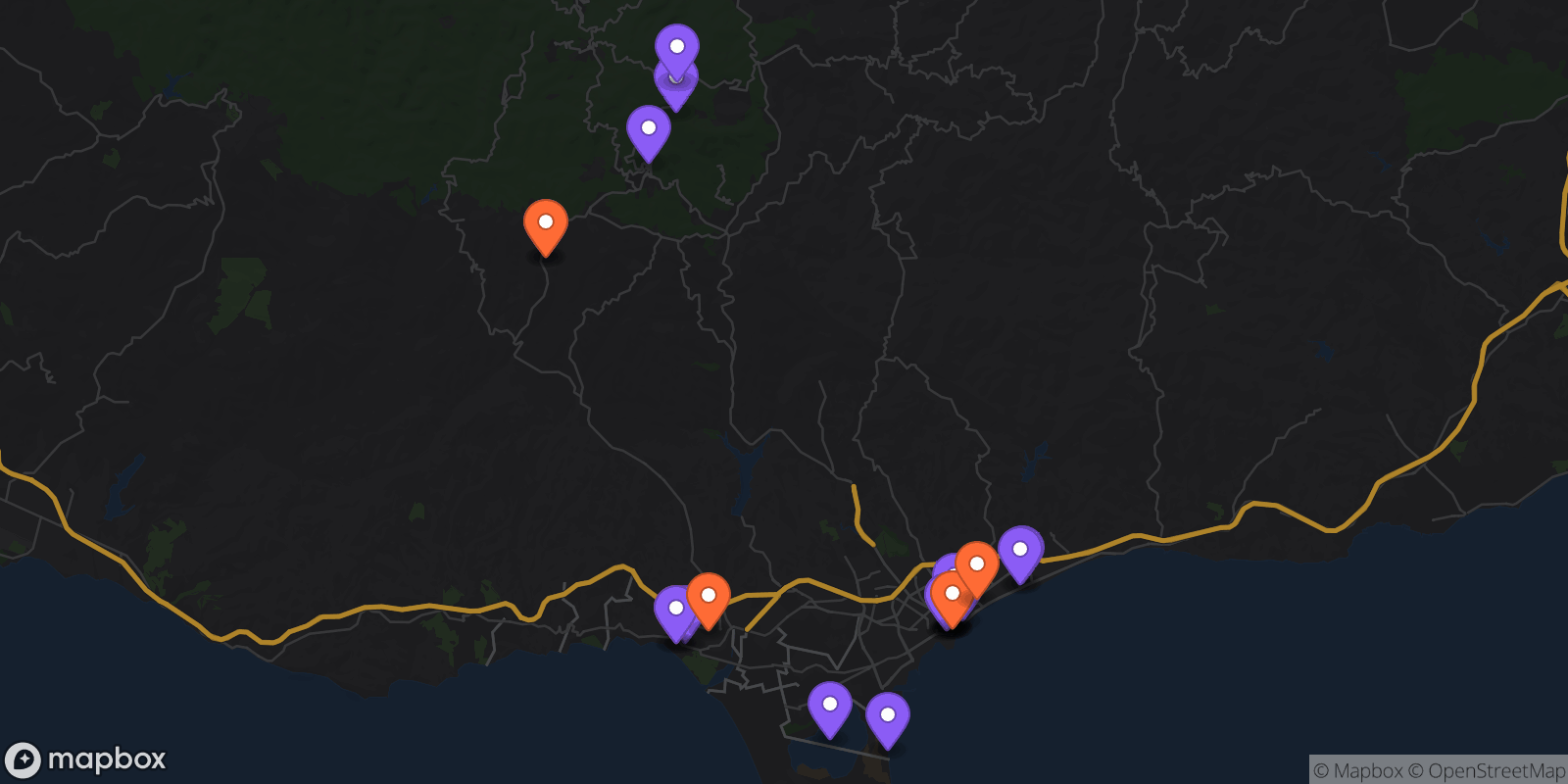 Map showing 25 locations