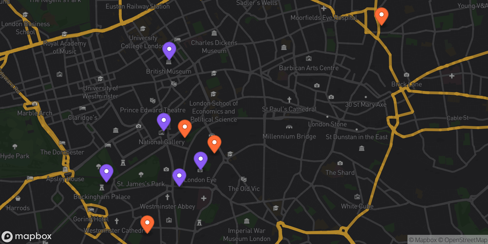 Map showing 9 locations