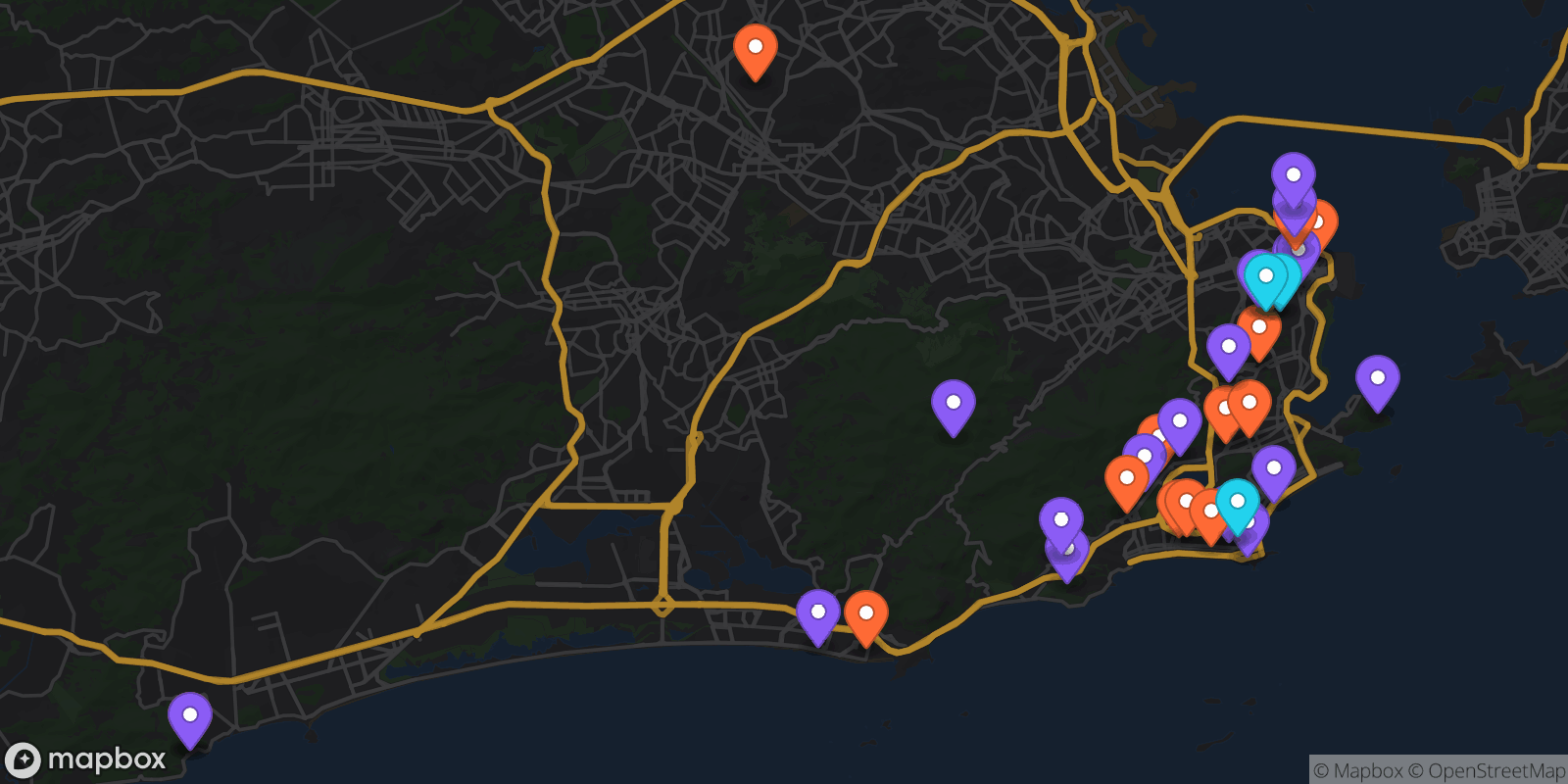 Map showing 35 locations