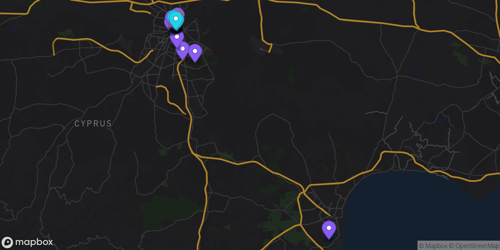 Map showing 34 locations