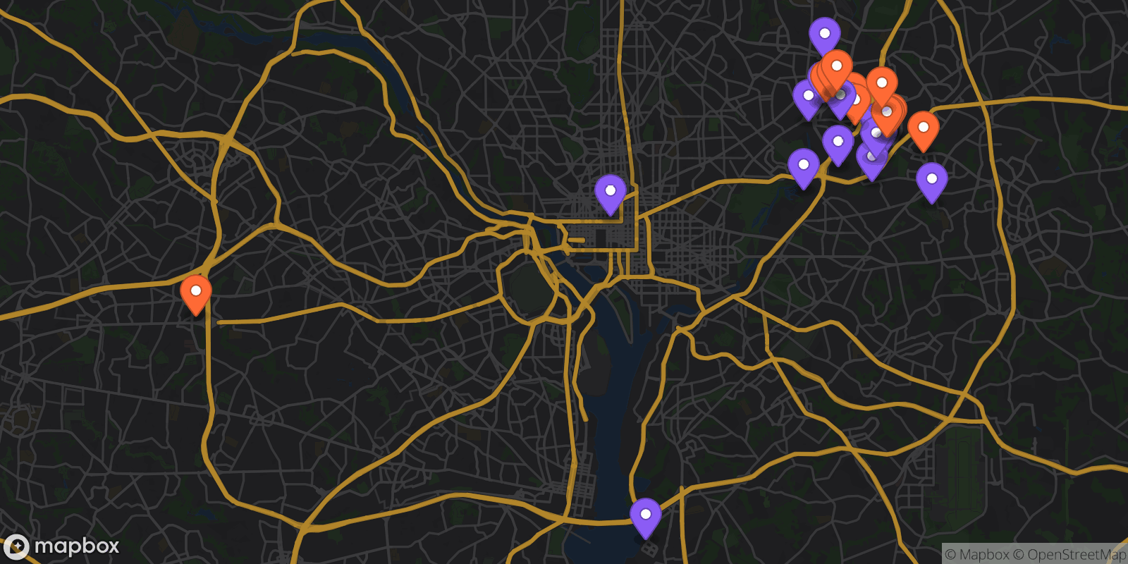 Map showing 26 locations