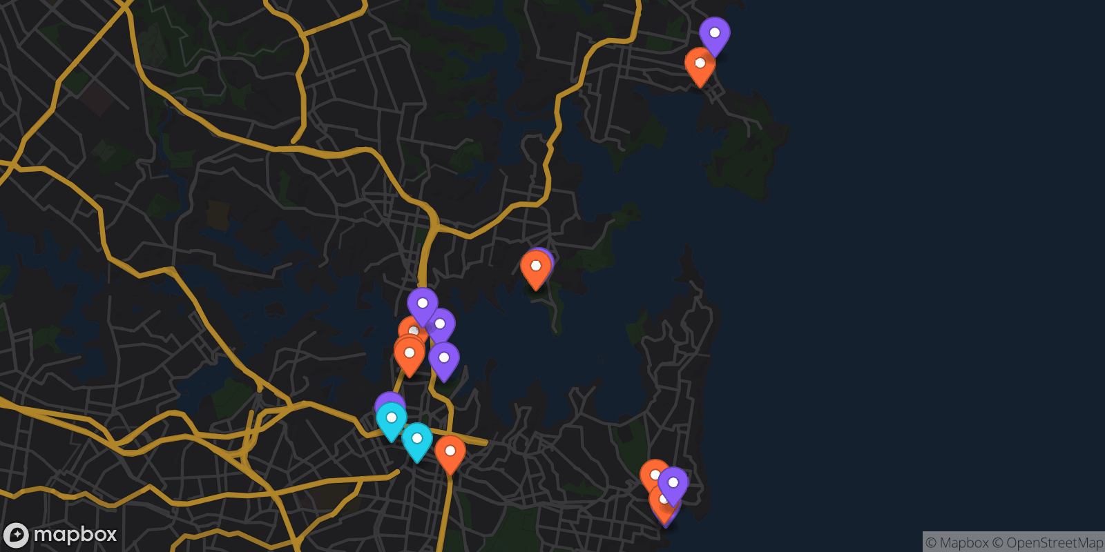 Map showing 18 locations