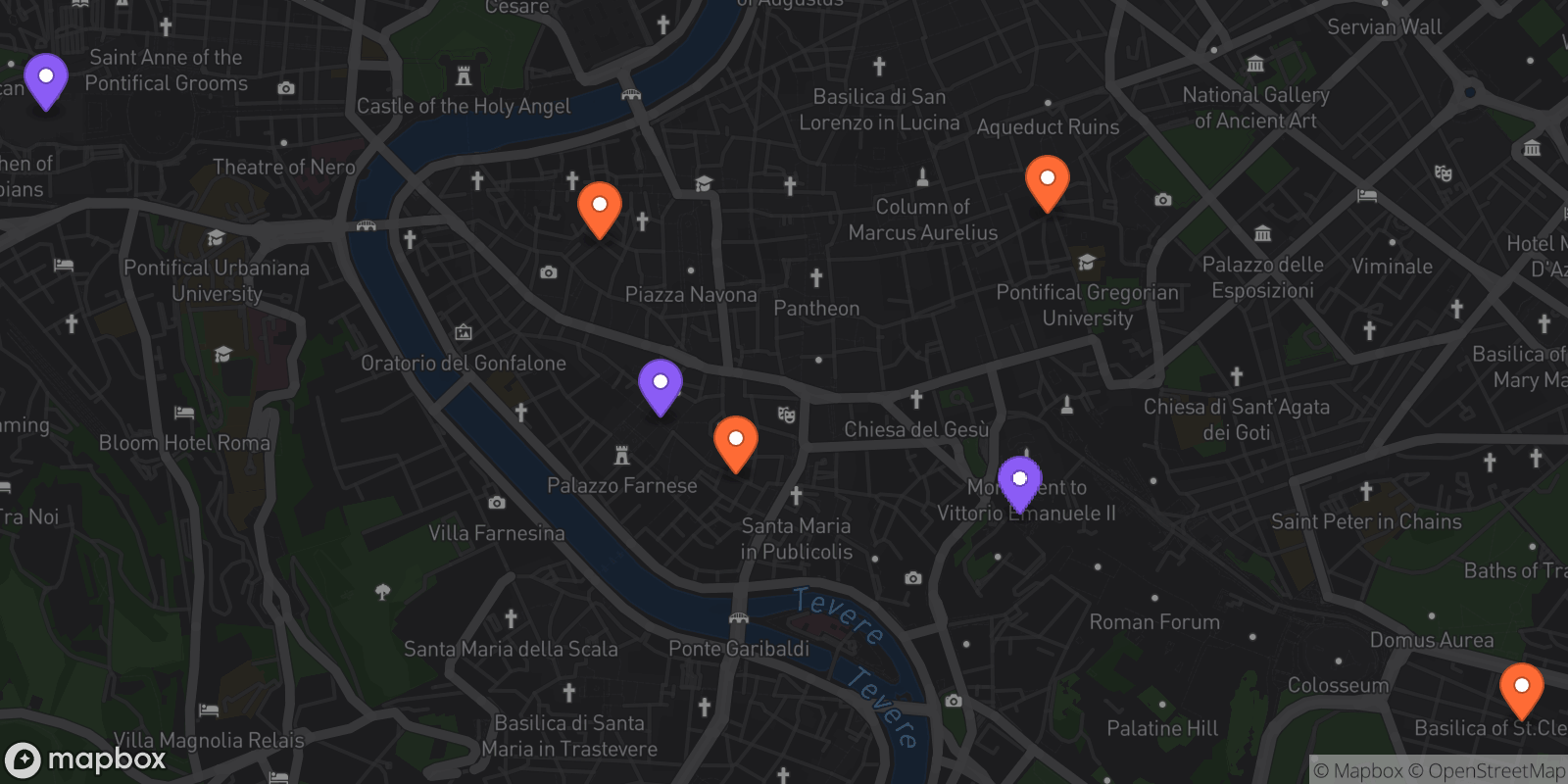 Map showing 7 locations