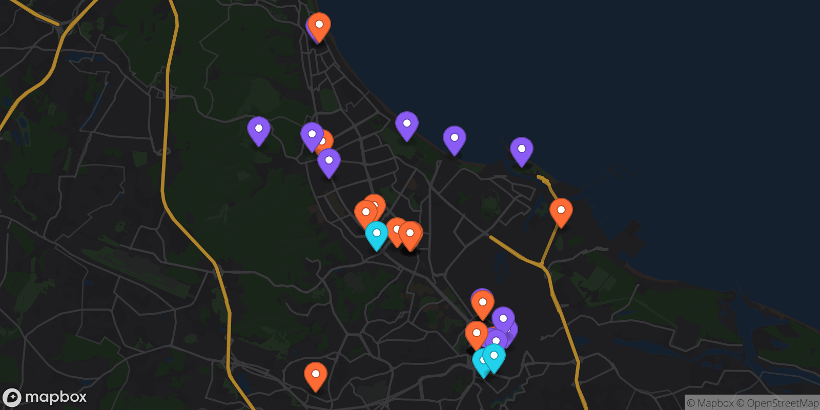 Map showing 39 locations