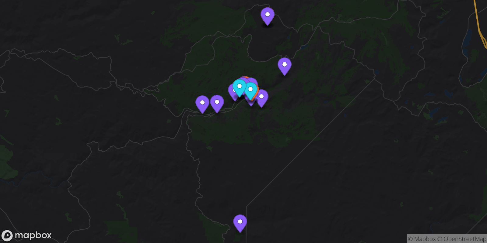 Map showing 28 locations