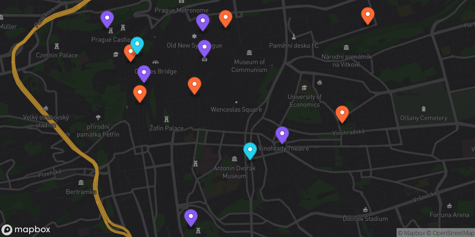 Map showing 14 locations