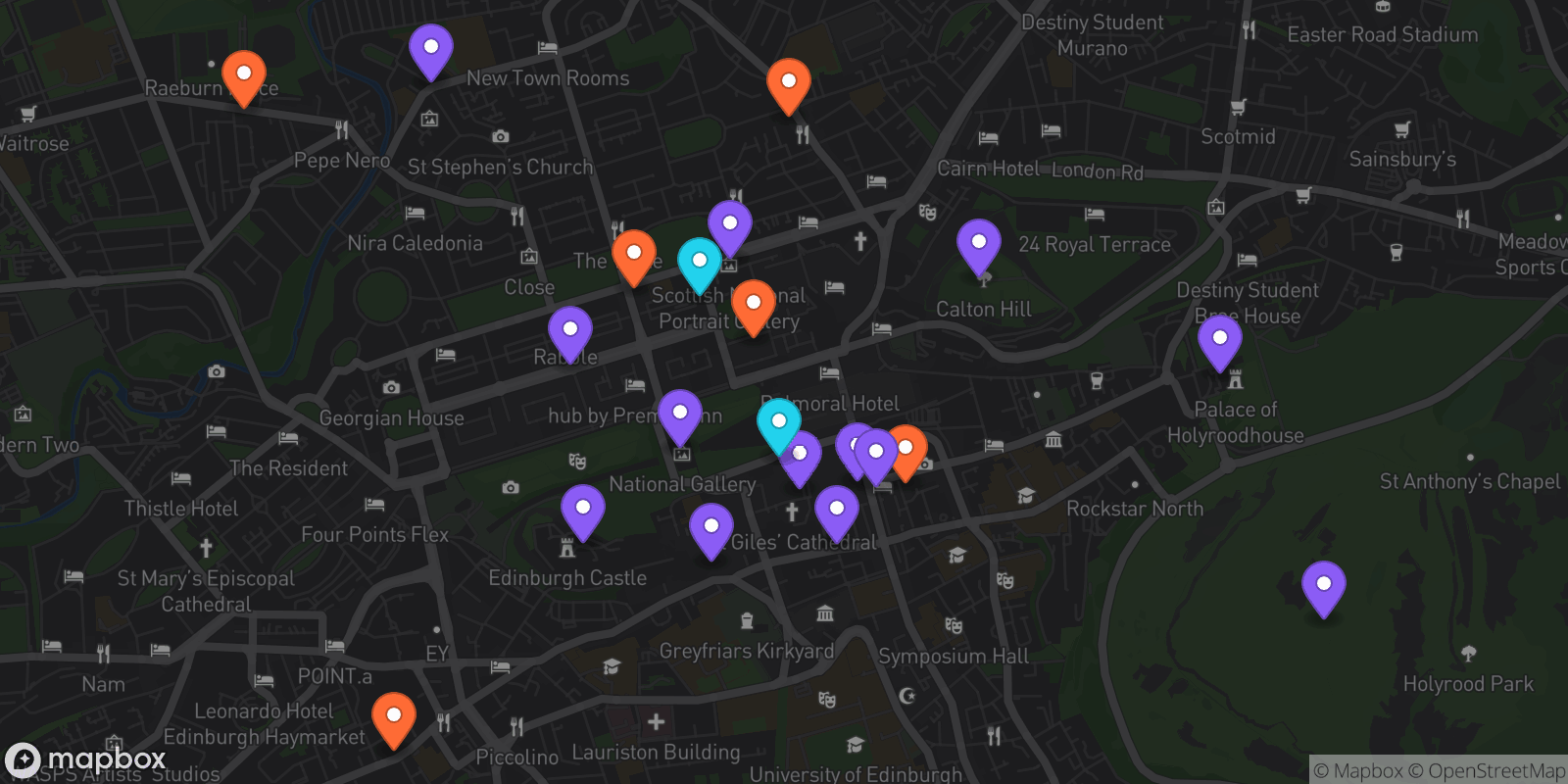 Map showing 21 locations