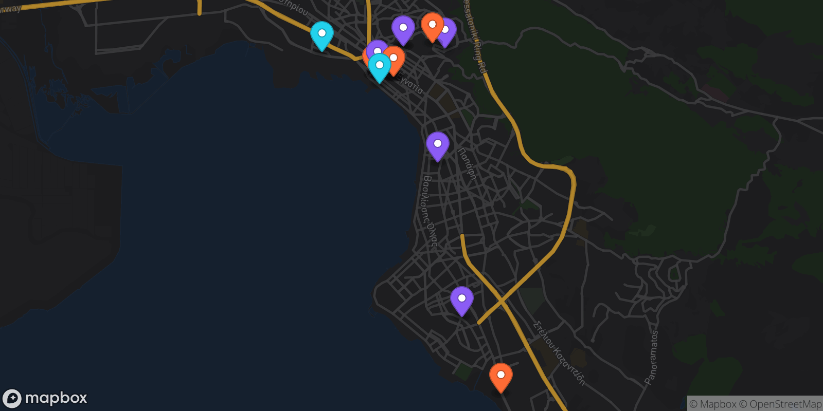 Map showing 17 locations