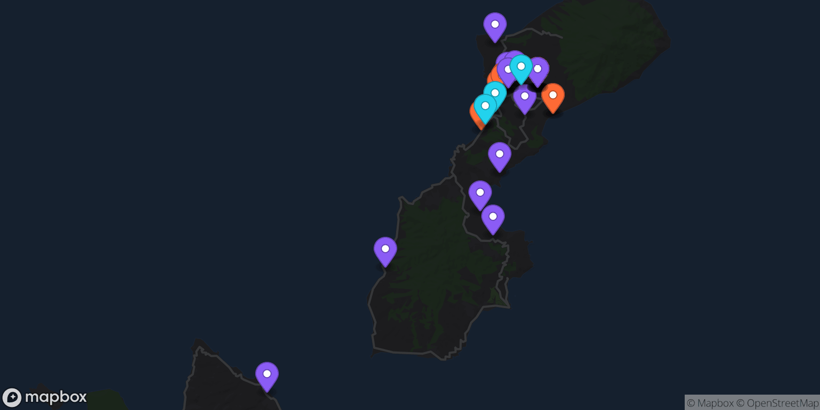 Map showing 34 locations