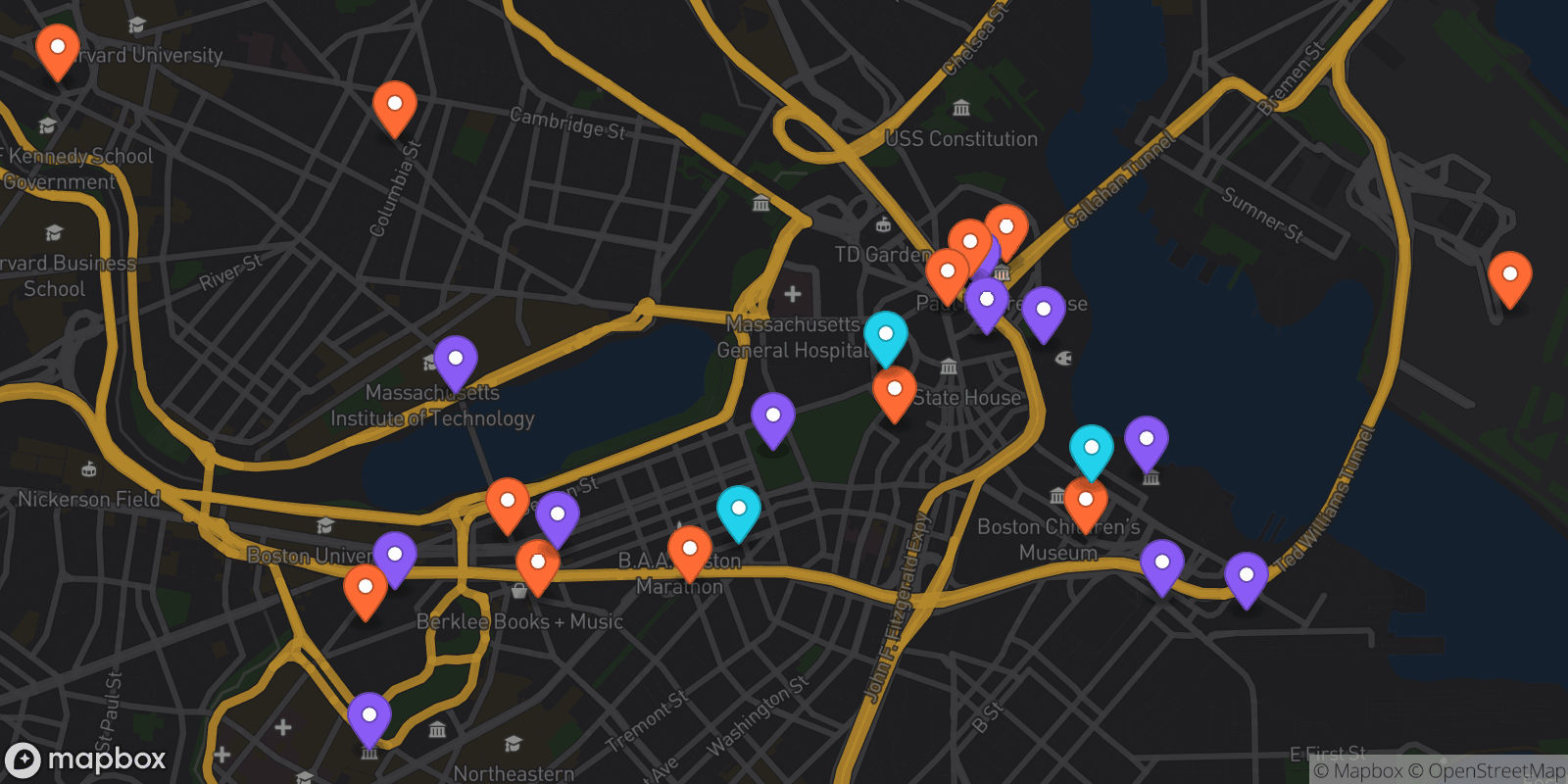 Map showing 27 locations