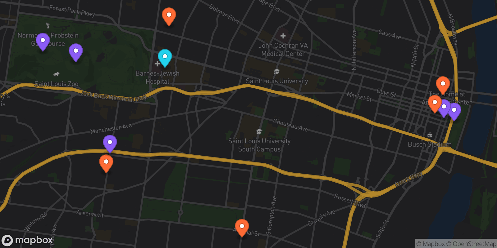 Map showing 11 locations