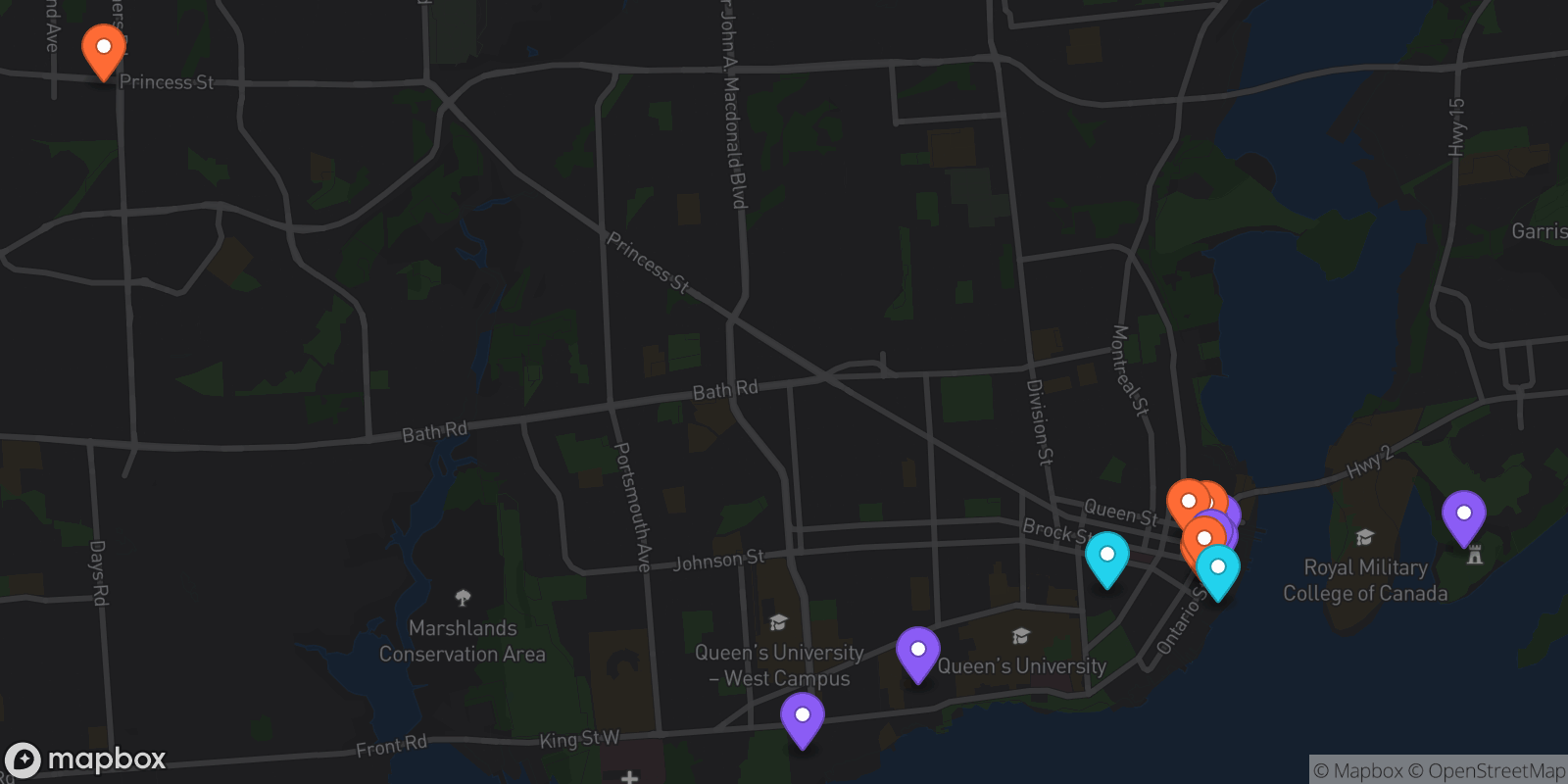 Map showing 14 locations