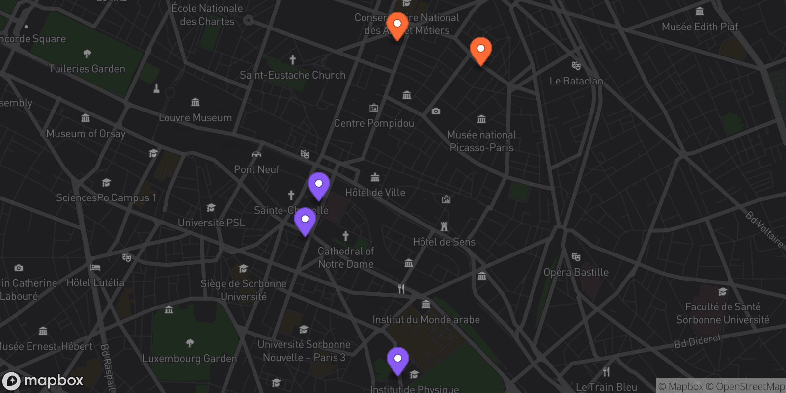 Map showing 5 locations