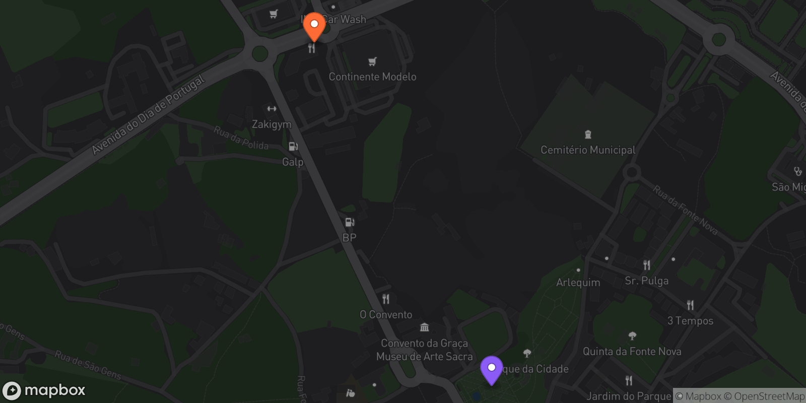 Map showing 2 locations