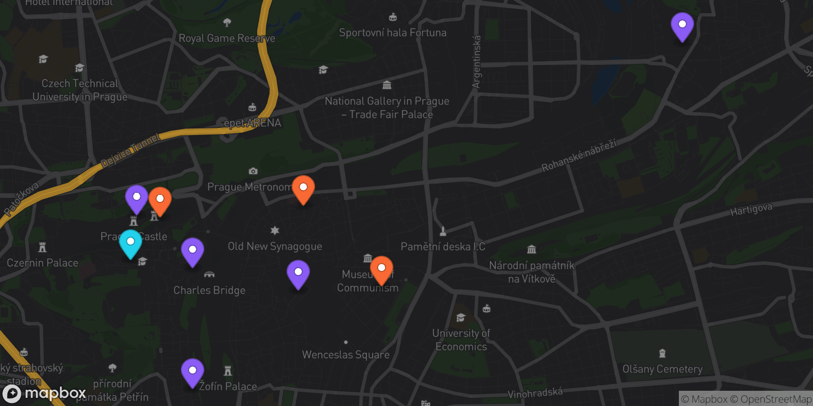 Map showing 9 locations