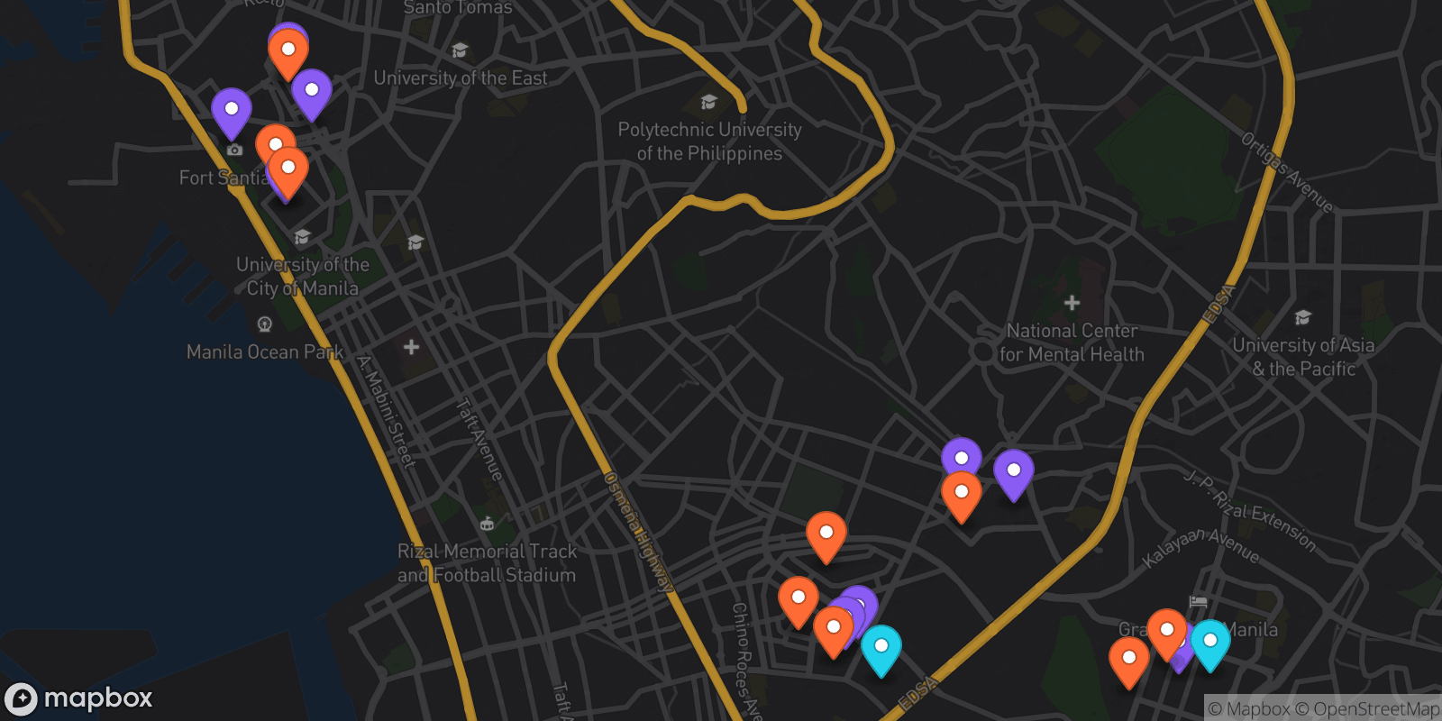 Map showing 20 locations