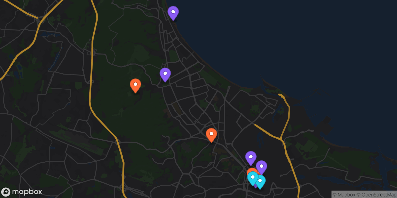 Map showing 11 locations