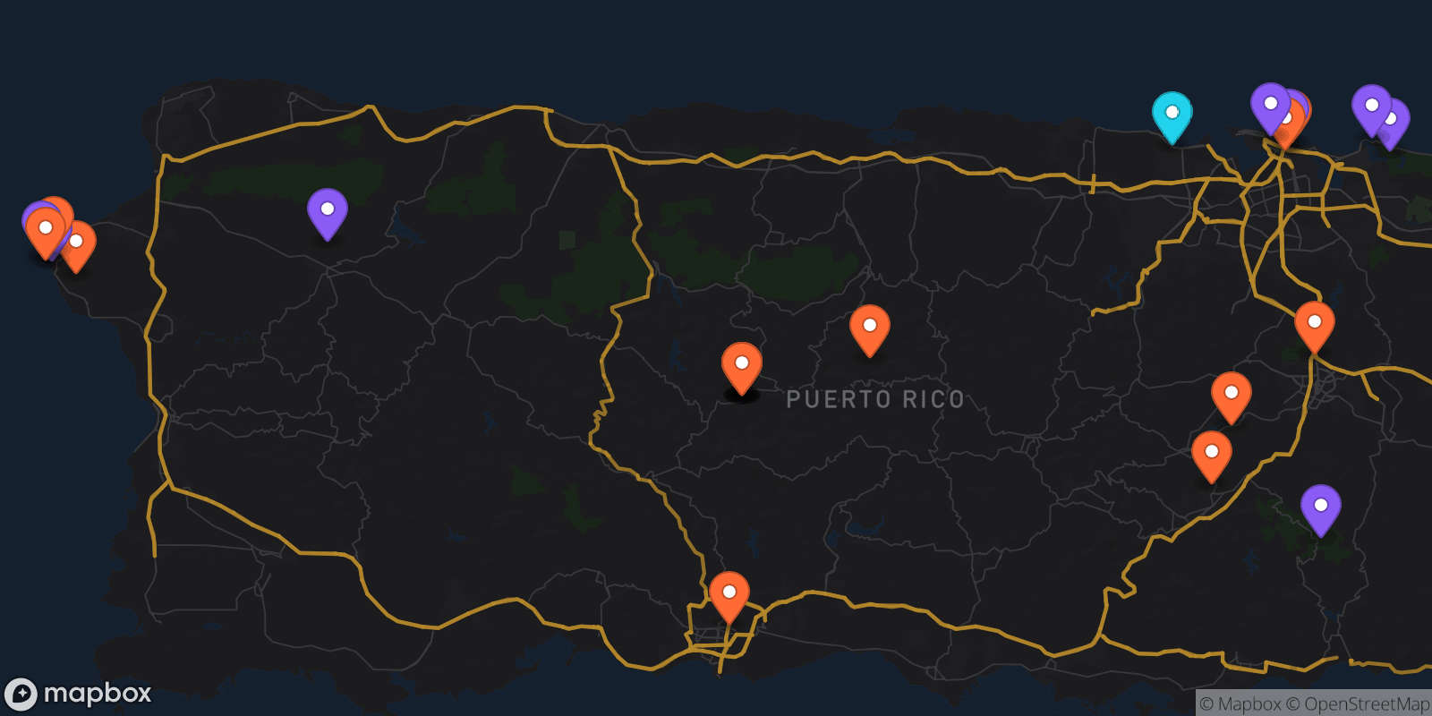 Map showing 26 locations