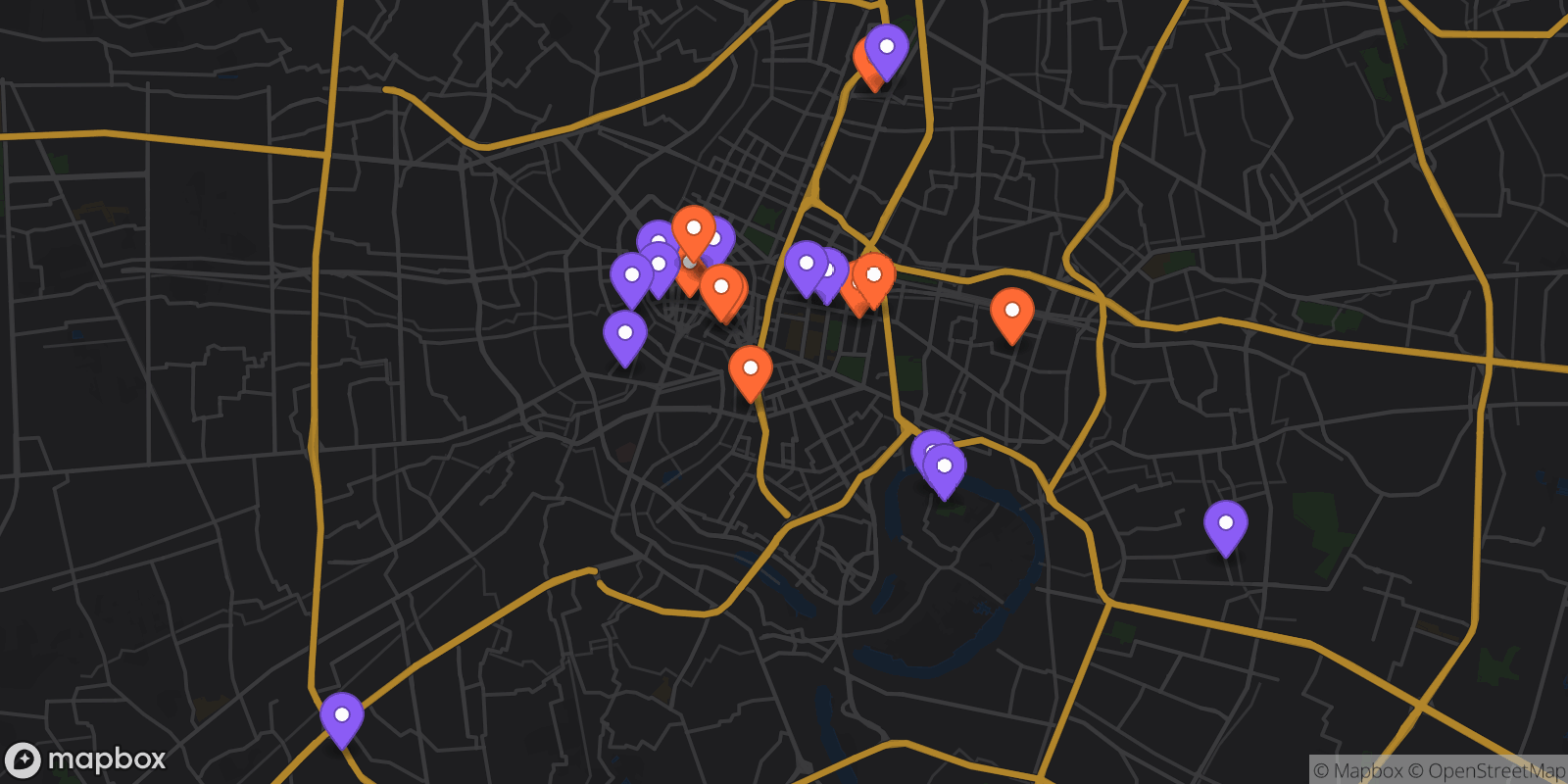 Map showing 22 locations