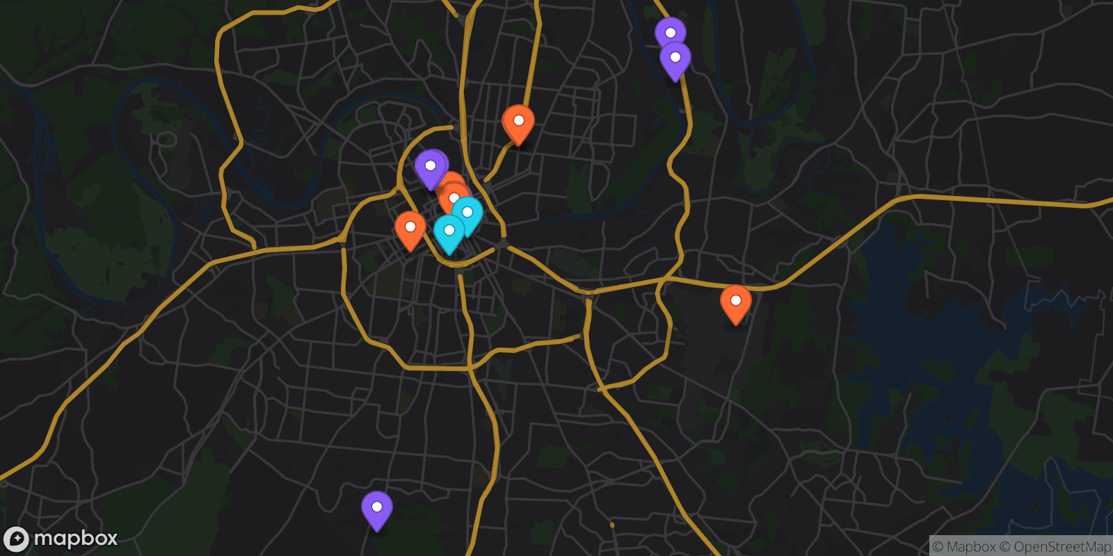 Map showing 15 locations