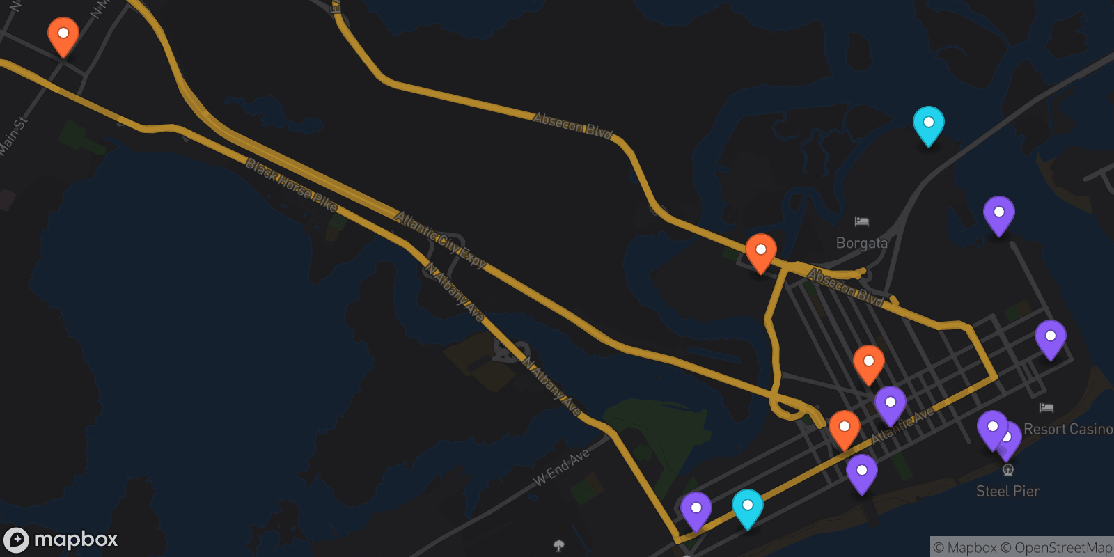 Map showing 14 locations