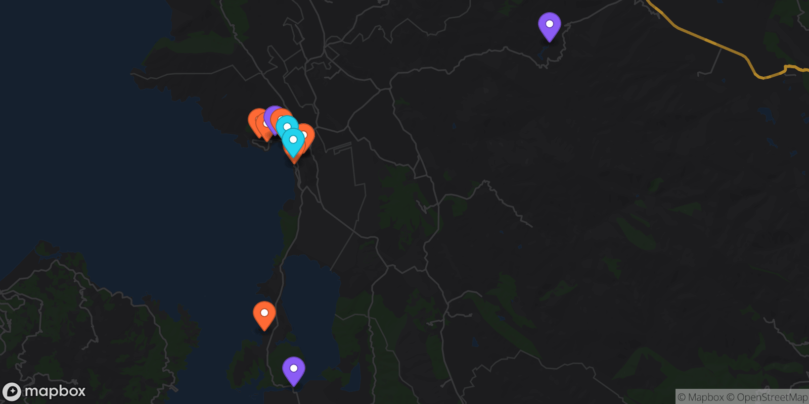 Map showing 16 locations