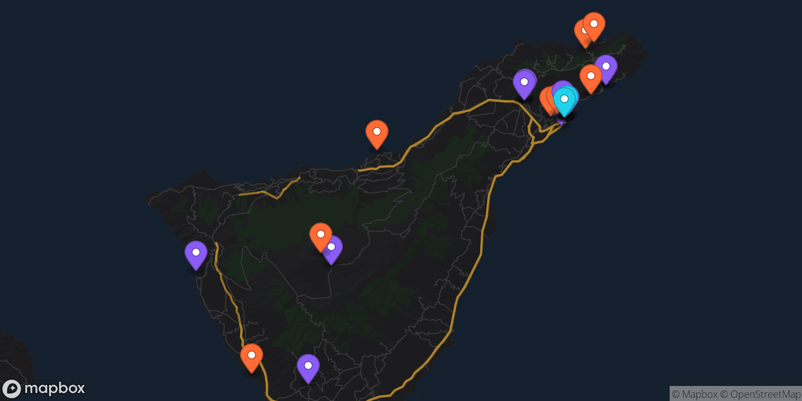 Map showing 28 locations