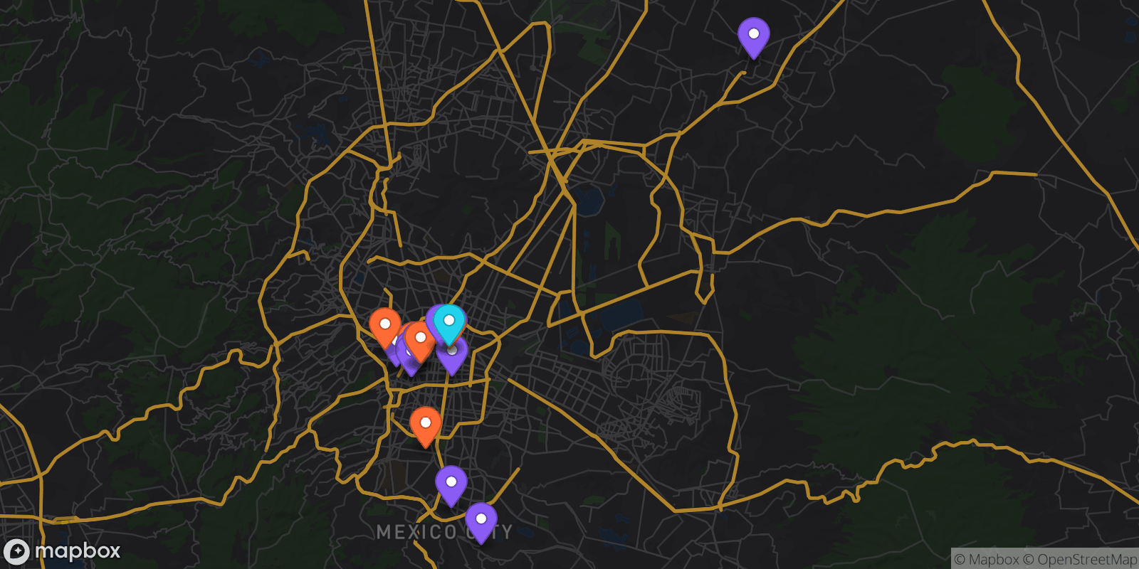 Map showing 19 locations